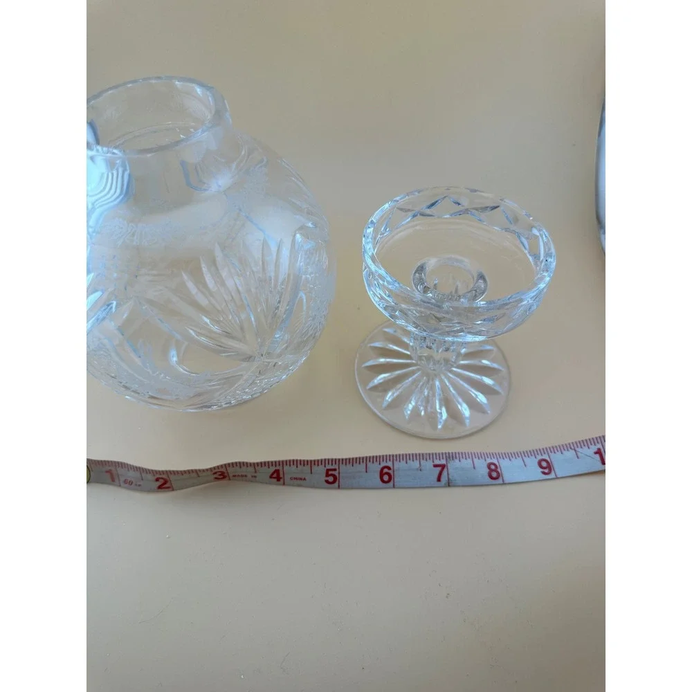 Vintage Christmas Cut Etched Glass Crystal Fairy Lamp Hurricane Candle Holder